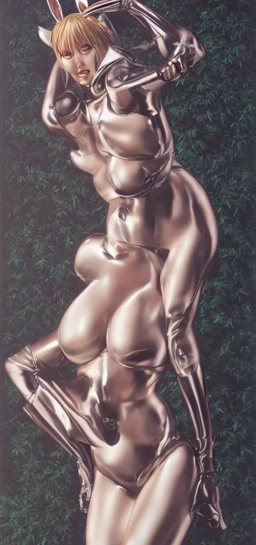 Image similar to a portrait of cosplaying bunny woman by Hajime Sorayama