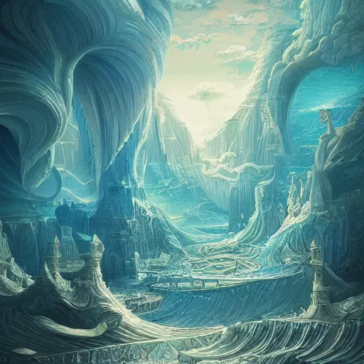 Image similar to atlantis, acrilic paint, digital, artstation, detailed intricate ink illustration, heavenly atmosphere, digital art, overdetailed art, concept art, complementing colors, trending on artstation, cgstudio, the most beautiful image ever created, dramatic, subtle, details, award winning artwork, beautiful scenery