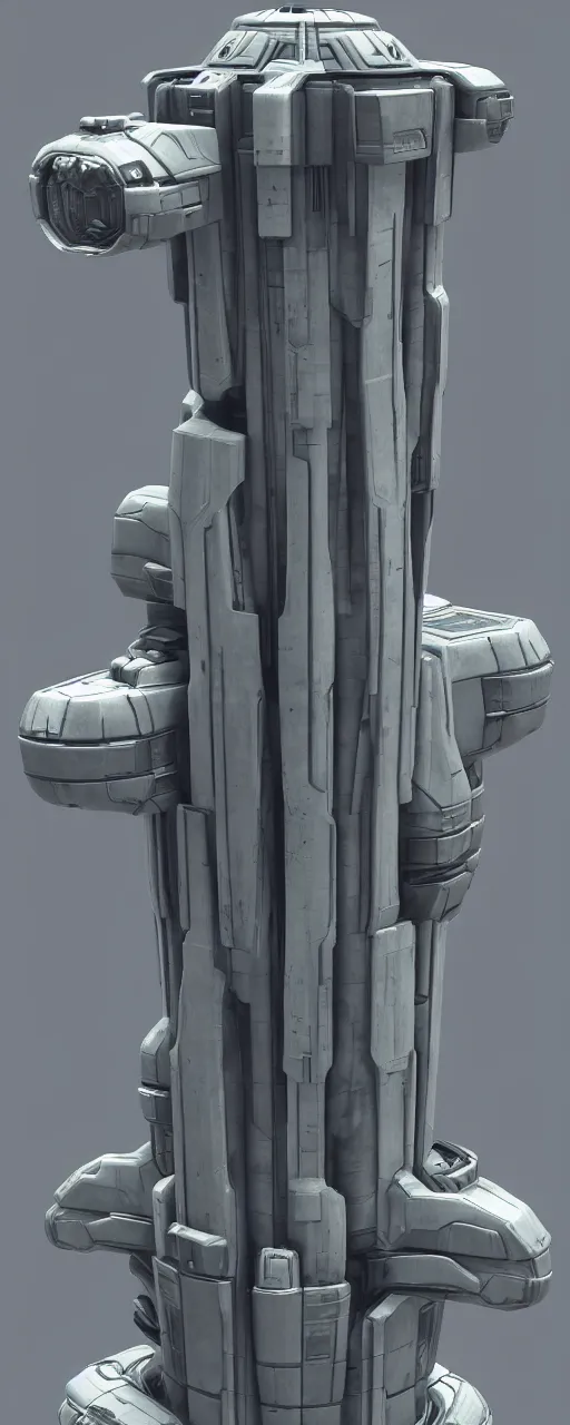 Prompt: 3 d sculpt environment building prop, star citizen, halo, mass effect, elysium, the expanse, high tech industrial, artstation unreal of a technological device in the shape of an industrial cylindrical segmented stacked tower