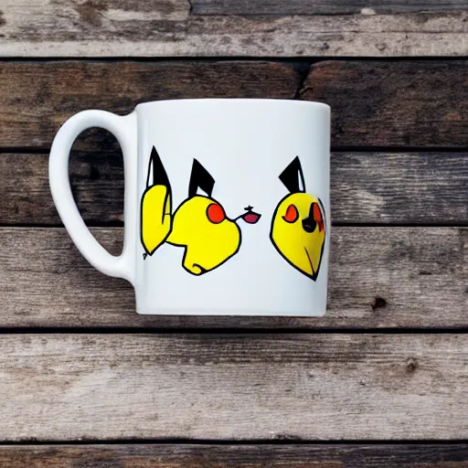 Prompt: pikachu-print mug, advertising photography