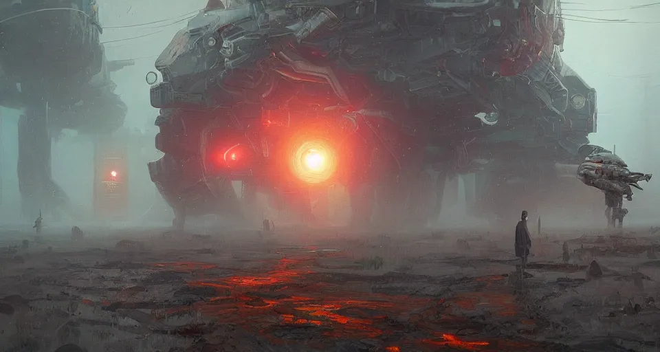 Prompt: magitech singularity tiger megastruture out of the mist concept art by simon stalenhag, ilya repin, greg danton, brian sum, max bedulenko, eddie mendoza, igor krstic, james suret, pascal blanche