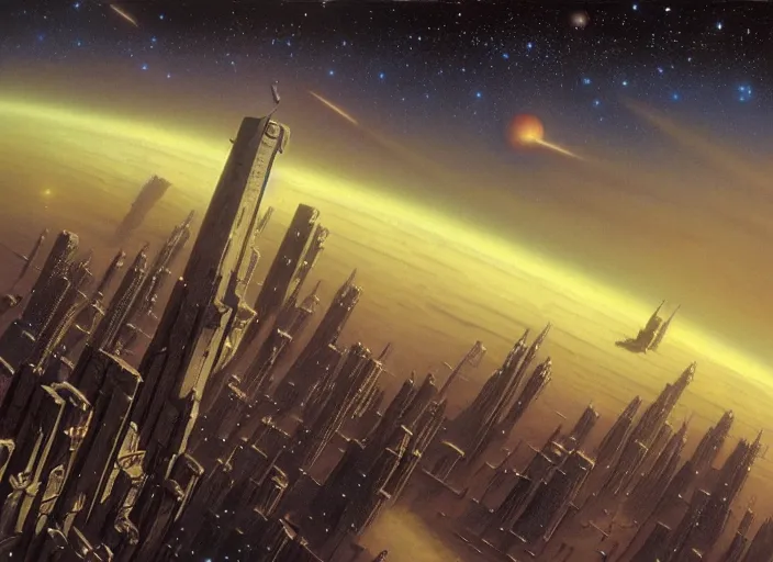 Image similar to the city and the stars, matte painting, peter elson, incredible detail