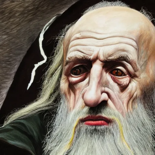 Image similar to high quality high detail painting by lucian freud, hd, saruman from lord of the rings