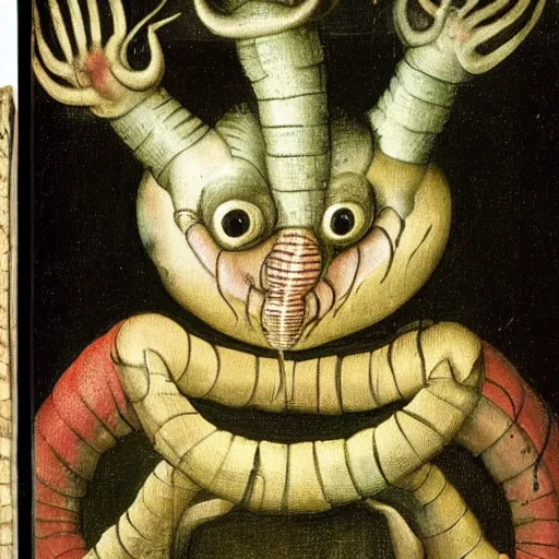 Prompt: richard scary lowly worm by Hieronymus Bosch, painting museum catalog