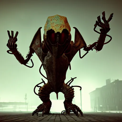 Prompt: the headcrab from half-life 2 controlling a medieval dragon, (octane render), !!unreal engine!!, 3D, award-winning