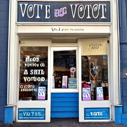 Image similar to a store front that says vote bless