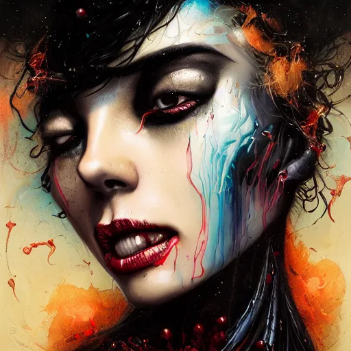 Image similar to a dream portrait of a gorgeous succubus stealing a soul, beautiful, terrifying, melting, webbing, 8 k, by tristan eaton, stanley artgerm, tom bagshaw, greg rutkowski, carne griffiths, ayami kojima, beksinski, giger, trending on deviantart, face enhance, hyper detailed, minimalist, horror, alien