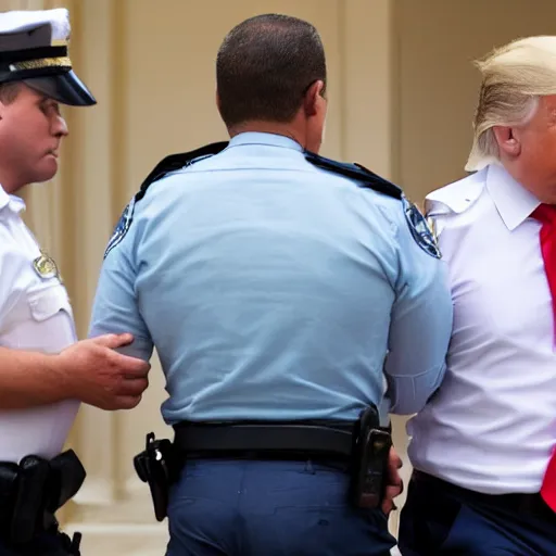 Prompt: donald trump in handcuffs being arrested