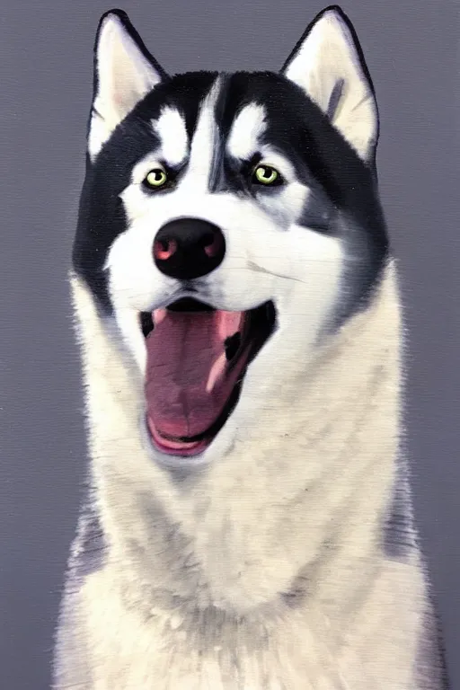 Image similar to portrait painting of a husky wearing a white vest