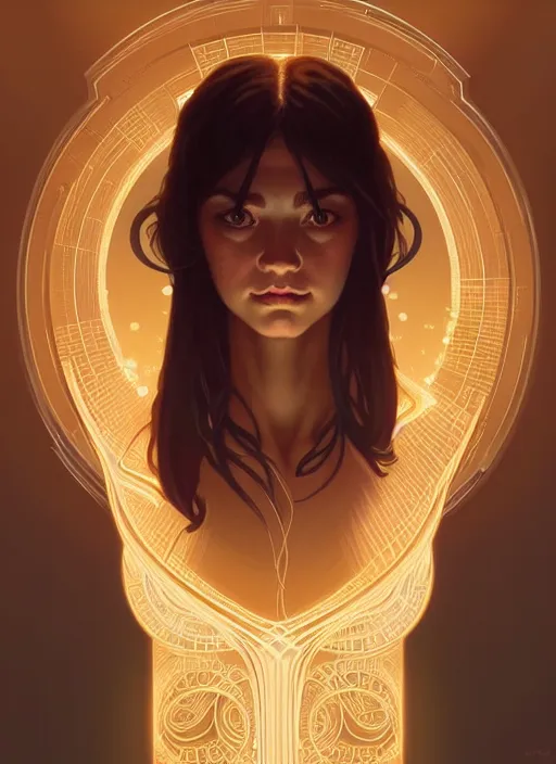 Image similar to symmetry!! portrait of office worker, glowing lights!! intricate, elegant, highly detailed, digital painting, artstation, concept art, smooth, sharp focus, illustration, art by artgerm and greg rutkowski and alphonse mucha