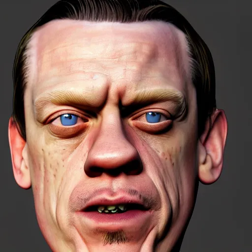 Image similar to the lovechild of john cena and steve buscemi from new jersey, realistic, hyperrealistic, 8 k resolution, hd quality, very detailed, highly detailed, intricate details, real life, real world, trending on artstation, 7 0 s photo