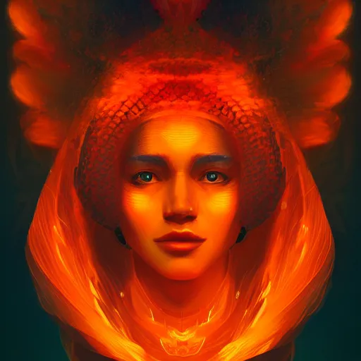 Prompt: a beautiful portrait of a flame goddess by Petros Afshar and Beeple, Trending on Artstation