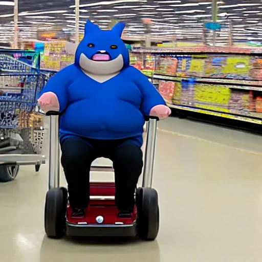 Image similar to Snorlax using a mobility scooter at Walmart