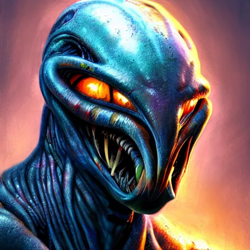 Image similar to predator alien, portrait, fantasy, beautiful face, vivid colors, elegant, concept art, sharp focus, digital art, hyper - realistic, 4 k, unreal engine, highly detailed, hd, dramatic lighting by brom, trending on artstation