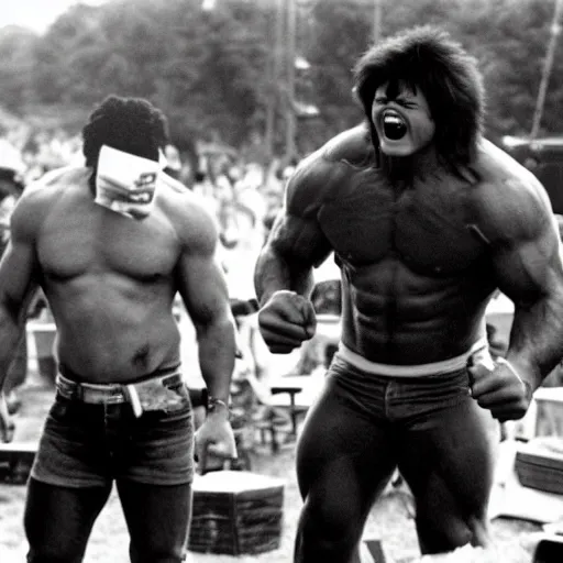 Image similar to hulk performing at woodstock