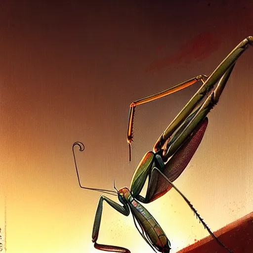 Image similar to praying mantis, by greg rutkowski