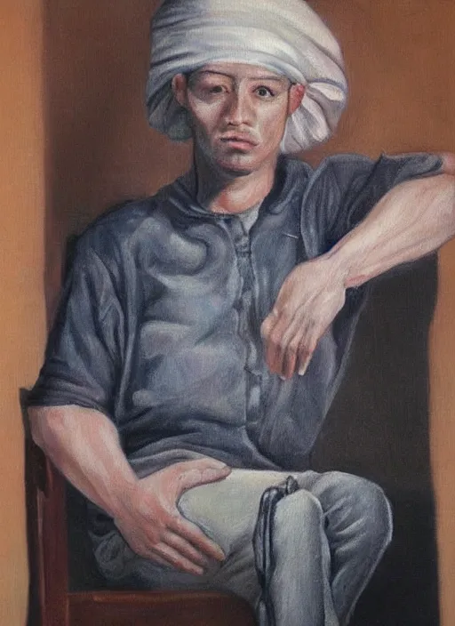 Prompt: a very detailed portrait painting of someone with an oversized foot where their head should be