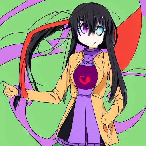 Image similar to anime girl in the style of a neofetch output, contrasting colors