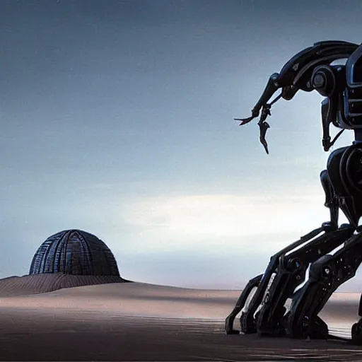 Image similar to giant arthropod robot, sci fi, dune style, denis villeneuve