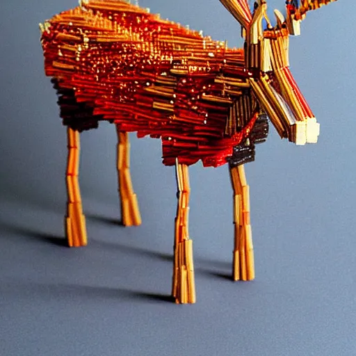 Image similar to detailed reindeer made from match sticks like lowpoly wooden machine