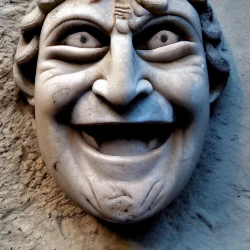 Image similar to Trollface carved into Roman marble