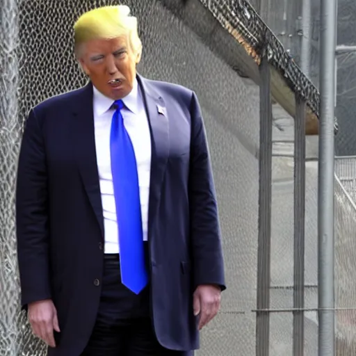 Image similar to photo of Donald trump being taunted in prison wearing an orange jumpsuit