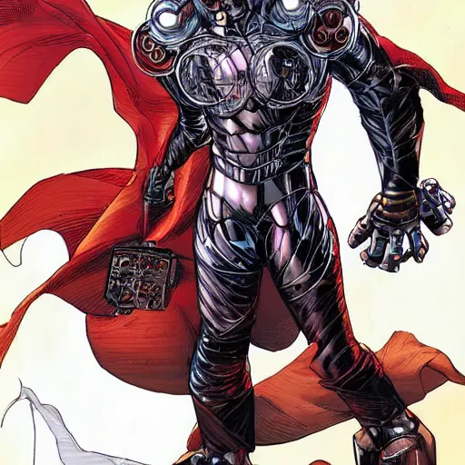 Image similar to Portrait of doctor good-love in robot-man's, flowing cape, marvel armor, graphic novel, art by Ardian Syaf