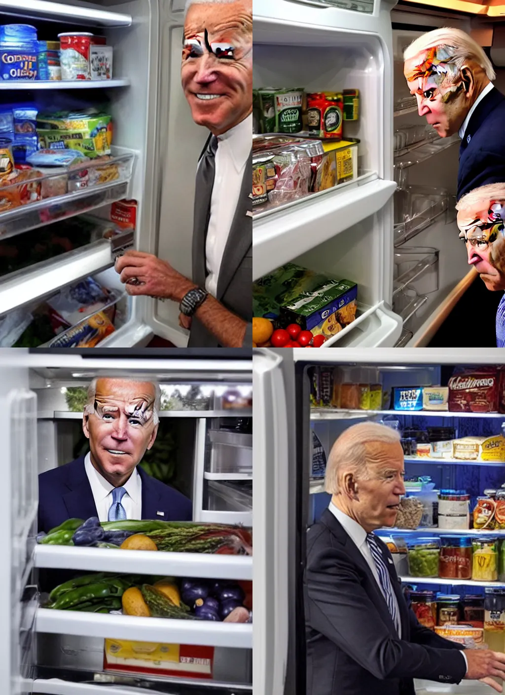 Prompt: confused joe biden looking through your fridge, ominous