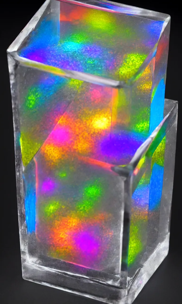Prompt: glass colorful tesseract in resin, high detail, small features, from new movie by digital domain and weta digital, strong ambient occlusion