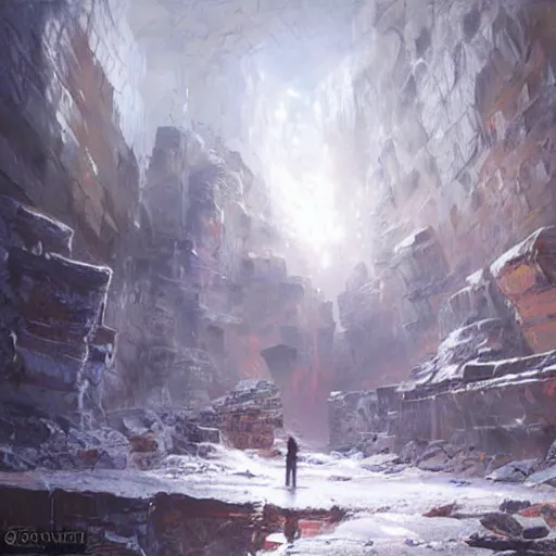 Image similar to complex crystal mine, oil painting, by greg rutkowski