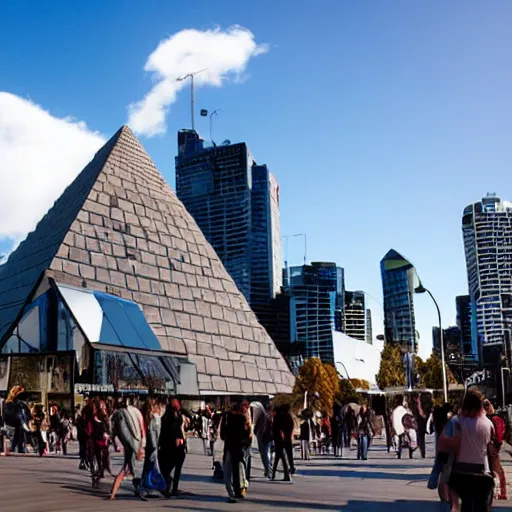 Prompt: The great pyramid in Federation square Melbourne