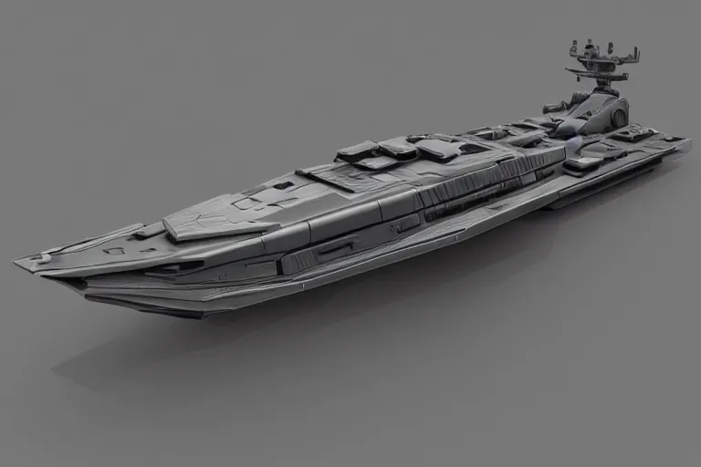 Prompt: concept art of a futuristic military boat, 8 k uhd, in gunmetal grey, extremely symmetrical, blueprint schematics, orthographic views, top down view, bottom view, side view, mecha inspired, gun turret, robotic, highly detailed, artstation, pinterest, super realistic, hard surface model, autodesk maya, octane render