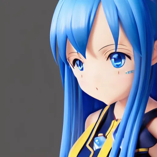 Prompt: useless Aqua konosuba render as a very beautiful 3d anime girl, hot petite, long azure blue hair, blue eyes, full round face, blue dress, short smile, cinematic lightning, medium shot, mid-shot, highly detailed, trending on Artstation, Unreal Engine 4k, cinematic wallpaper