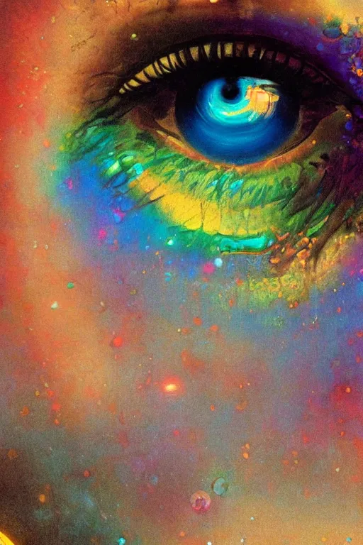 Image similar to multicolored eye, art by bruce pennington, trending on artstation, bioluminescence closeup view illustrator, american romanticism, very very elegant, 4 k hd, bauhaus