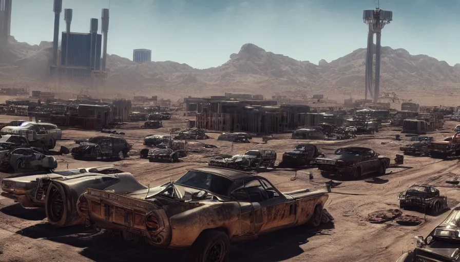 Image similar to Las Vegas in Mad Max, hyperdetailed, artstation, cgsociety, 8k