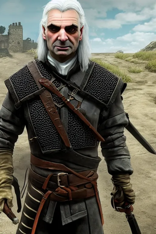 Prompt: Mr bean as Geralt of rivia