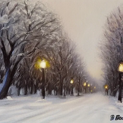 Image similar to winter in the city, by bob ross