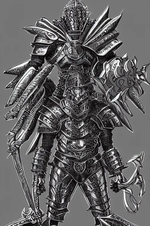 Image similar to armoured warrior, symmetrical, highly detailed, digital art, thorned themed armour, sharp focus, trending on art station, kentaro miura manga art style