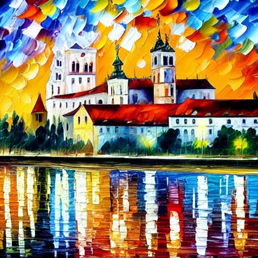 Image similar to leonid afremov painting of wawel castle in cracow