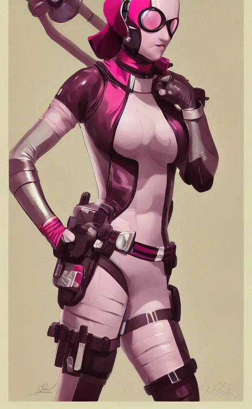 Image similar to gwenpool, highly detailed, digital painting, artstation, standing, facing camera, concept art, smooth, sharp focus, illustration, art by artgerm and alphonse mucha, high definition digital art, dramatic lighting, in the style of ilya kuvshinov and Ross tran