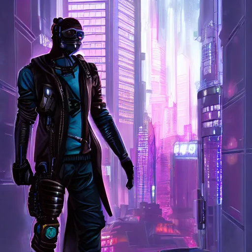 Prompt: Cyberpunk dude, by Sam Hogg