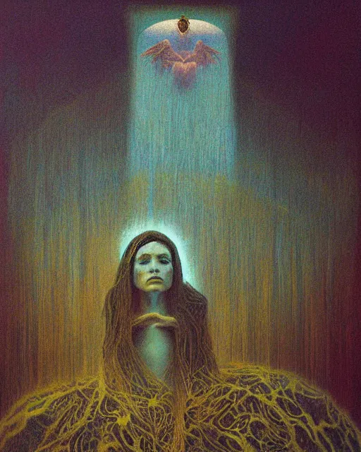 Prompt: the high priestess tarot card in the style of beksinski, 4 k detail, oil painting