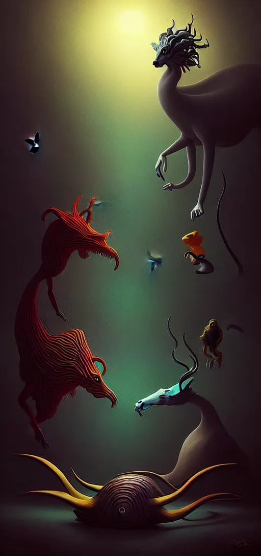 Image similar to strange mythical beasts of whimsy, surreal dark uncanny painting by ronny khalil