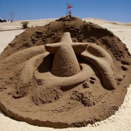 Image similar to a sand sculpture of an atomic explosion