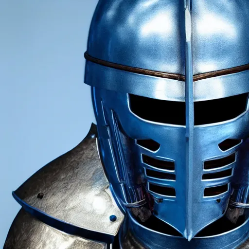 Image similar to still photo of a blue knight, highly detailed, 3 5 mm portrait, bright studio setting, studio lighting, crisp quality and light reflections, unreal engine 5 quality render,
