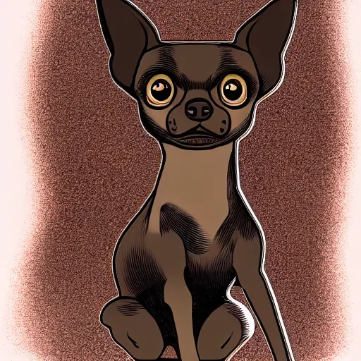 Image similar to a dark brown chihuahua facing the camera, hyper detailed, in the style of junji ito