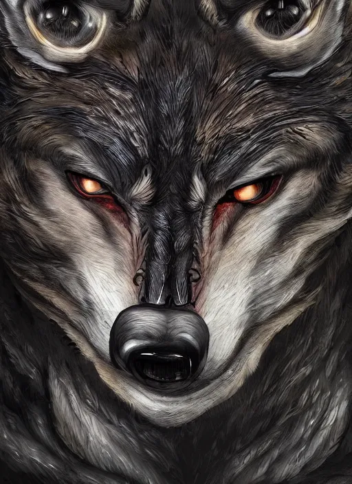 Image similar to werewolf, detailed eyes, fantasy, intricate, highly detailed, digital painting, 4k, HDR, concept art, smooth, sharp focus, illustration, by Wayne Reynolds