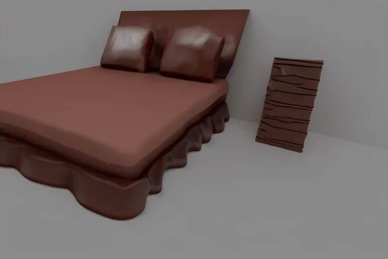 Image similar to 3 d render of a bed made of melted chocolate