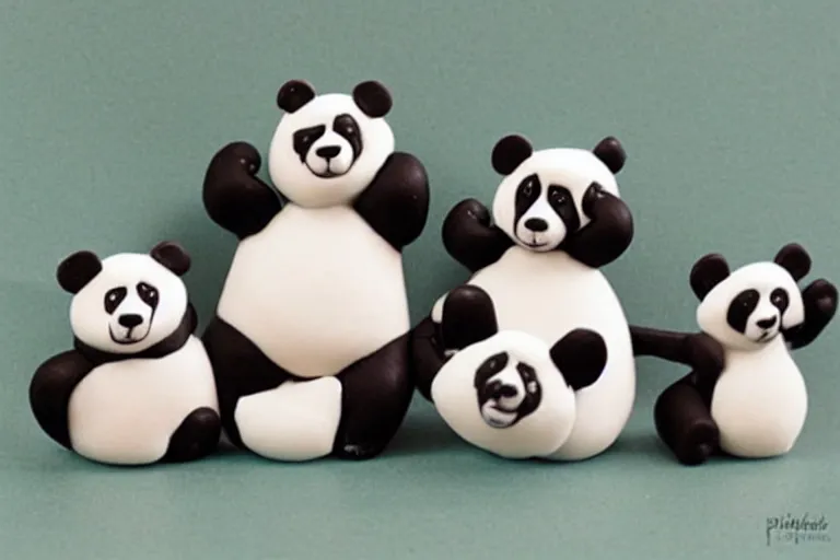 Image similar to a cute family of pandas made from playdough