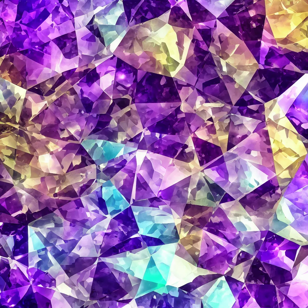 Image similar to amethyst geo gemstone prism multicolor gold liquid emeraud pearl quartz saphir grenat fluorite stylized digital illustration video game icon global illumination ray tracing advanced technology